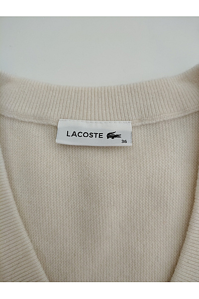 LACOSTE Béžový vlněný pulovr do véčka Velikost EU 36 | LACOSTE | obrázek 6