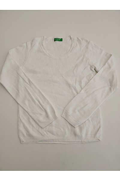 BENETTON Bílý Bavlněný Dámský Pulovr S Dlouhým Rukávem Basic Vel. M