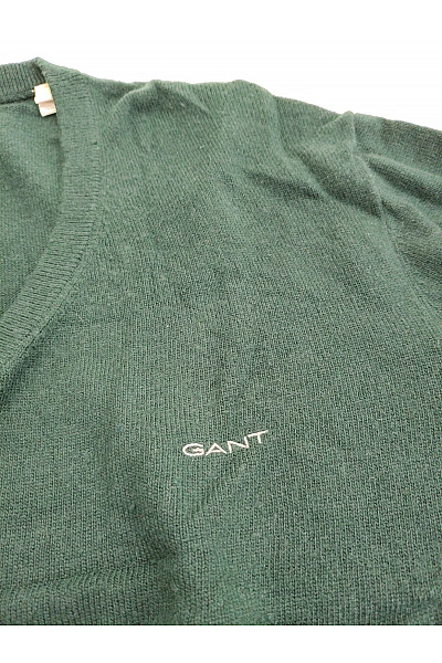 GANT Pánský vlněný zelený pulovr s výstřihem do V basic Velikost XL | GANT | obrázek 5