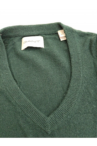 GANT Pánský vlněný zelený pulovr s výstřihem do V basic Velikost XL | GANT | obrázek 6
