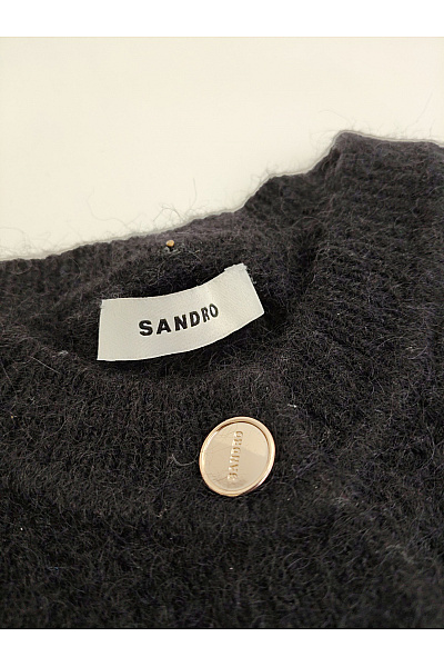 Sandro Černý pletený kardigan s copánkovým vzorem a nabíranými rukávy Velikost XL | sandro | obrázek 4