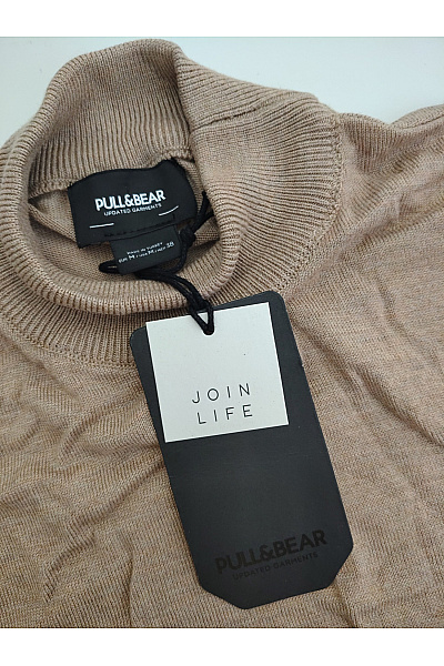PULL&BEAR Pánský béžový pletený pulovr se stojáčkem basic Vel. EU M | PULL&BEAR | obrázek 4