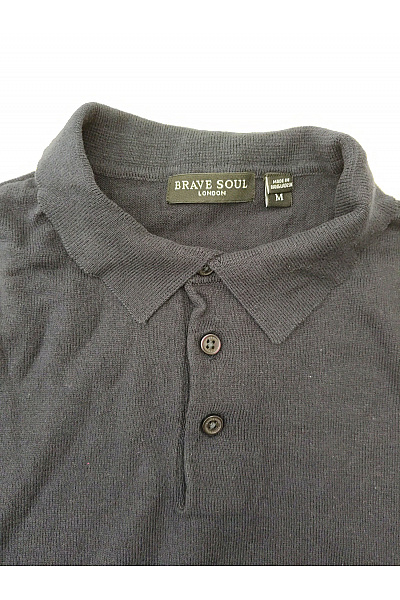 BRAVE SOUL Pánský černý bavlněný pulovr s límečkem a knoflíky Vel. M | BRAVE SOUL | obrázek 4