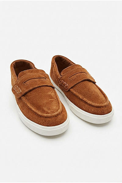 Next Dětské Hnědé Semišové Slip-on Polobotky Na Suchý Zip Vel. UK 13