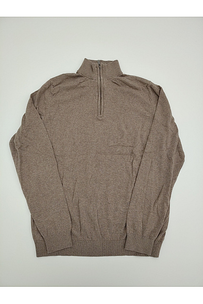 ZUITABLE Pánský Hnědý Pletený Pulovr Se Stojáčkem Na Zip Basic Vel. M