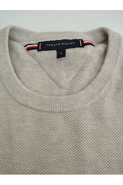 TOMMY HILFIGER Béžový pletený bavlněný pulovr basic Vel. M | TOMMY HILFIGER | obrázek 5