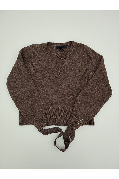 VERO MODA Hnědý Zavinovací Pletený Crop Svetřík Do Véčka Velikost EU XS