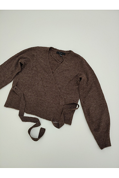 VERO MODA Hnědý zavinovací pletený crop svetřík do véčka Velikost EU XS | VERO MODA | obrázek 2