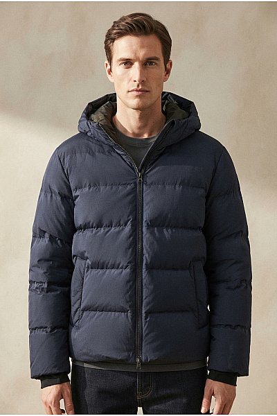 ONLY & SONS Pánská Modrá Prošívaná Zimní Puffer Bunda S Kapucí Vel. L/G