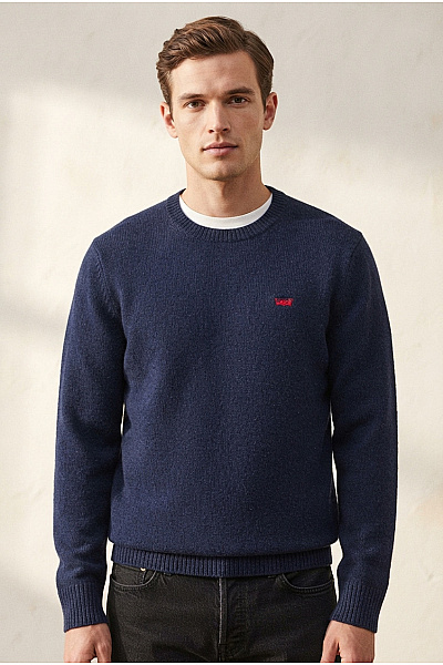 LEVIS Modrý Vlněný Pletený Pulovr Přes Hlavu Basic Vel. M