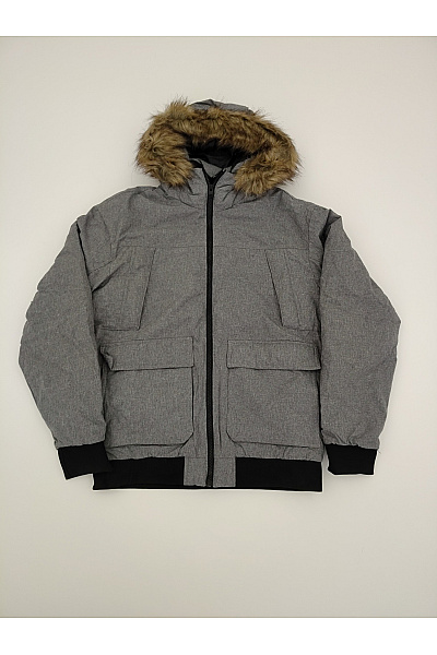 JACK & JONES Šedá pánská zimní bunda bomber s kapucí a kožešinou Vel. M | JACK & JONES | obrázek 2