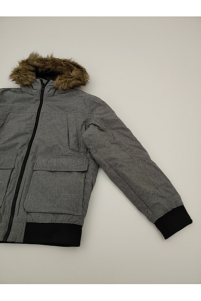 JACK & JONES Šedá pánská zimní bunda bomber s kapucí a kožešinou Vel. M | JACK & JONES | obrázek 3