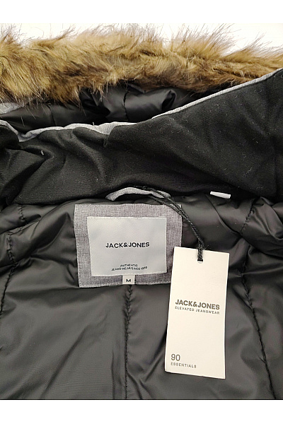 JACK & JONES Šedá pánská zimní bunda bomber s kapucí a kožešinou Vel. M | JACK & JONES | obrázek 5