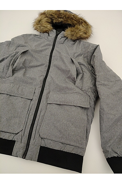 JACK & JONES Šedá pánská zimní bunda bomber s kapucí a kožešinou Vel. M | JACK & JONES | obrázek 9