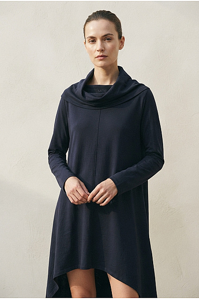 MOE Černé Bavlněné šaty S Dlouhým Rukávem Asymetrické Volné Velikost 2XL/3XL