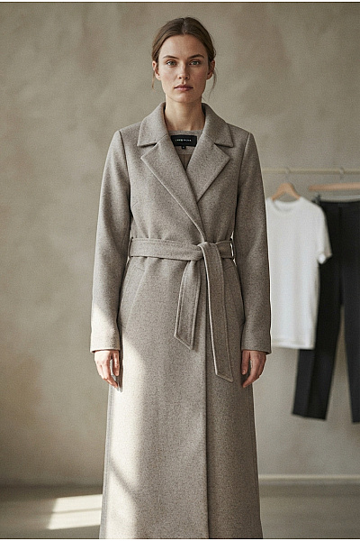 VERO MODA Béžový Elegantní Maxi Kabát S Páskem Vel. EU M