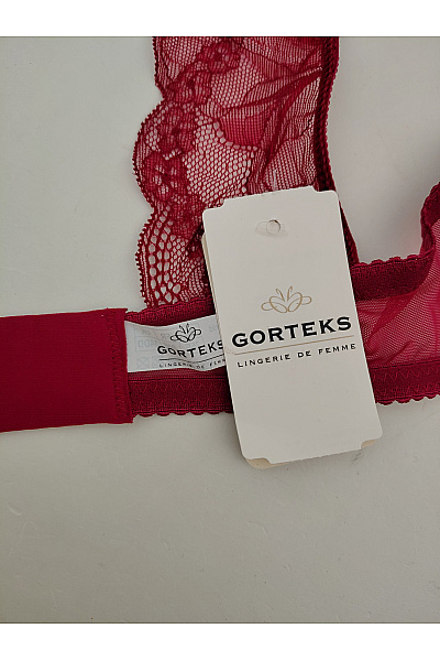 GORTEKS Červená krajková braletová podprsenka s ozdobnými ramínky za krk Velikost EU 75E | GORTEKS | obrázek 9