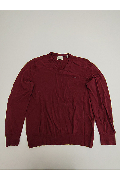 GANT Červený Vlněný Pánský Pulovr Do Véčka Basic Velikost L