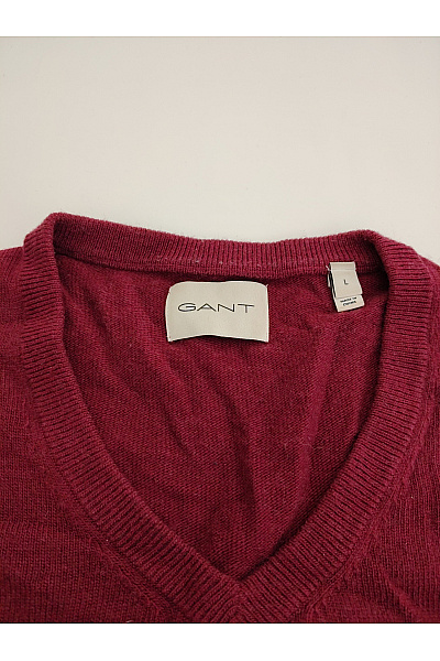 GANT Červený vlněný pánský pulovr do véčka basic Velikost L | GANT | obrázek 3
