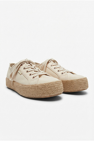 ONLY Béžové Plátěné Espadrilky Na Platformě Se šněrováním Velikost EU 40