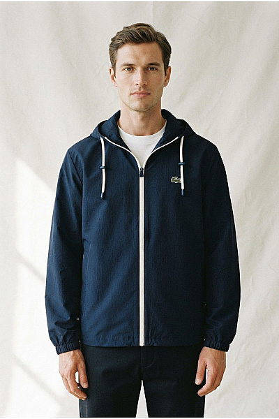 LACOSTE Modrá Pánská Větrová Bunda S Kapucí Se Zipem Vel. M