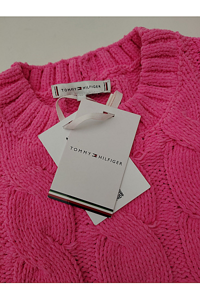 TOMMY HILFIGER Dámský růžový crop pulovr s copánkovým vzorem Velikost XL | TOMMY HILFIGER | obrázek 6