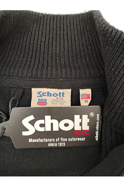 Schott Pánský černý pletený žebrovaný svetr na zip se stojáčkem Velikost US S | Schott | obrázek 7