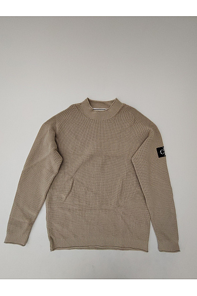Calvin Klein Béžový Pletený Pulovr Se Stojáčkem Basic Vel. XXL