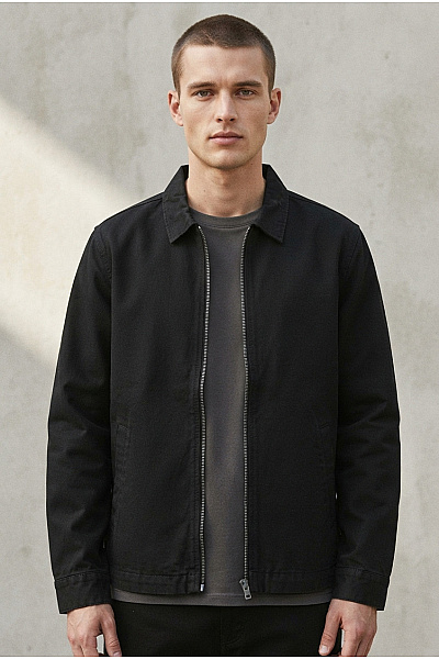 JACK & JONES Černá Bavlněná Přechodová Bunda Se Zipem Vel. M