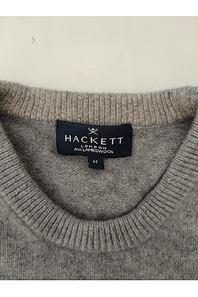 HACKETT Šedý vlněný pulovr s kulatým výstřihem basic Vel. M | HACKETT | obrázek 4