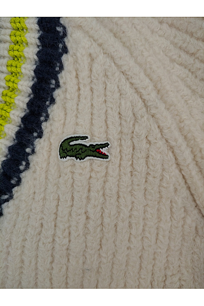 LACOSTE Béžový vlněný pletený žebrovaný pulovr s výstřihem do V Vel. EU 36 | LACOSTE | obrázek 4