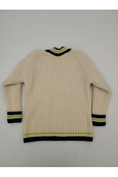 LACOSTE Béžový vlněný pletený žebrovaný pulovr s výstřihem do V Vel. EU 36 | LACOSTE | obrázek 9