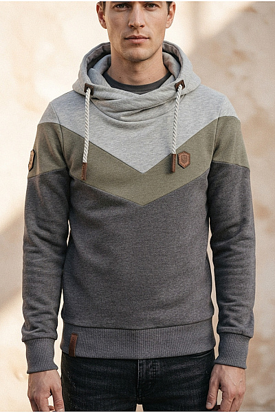 Naketano Pánská Bavlněná Mikina S Kapucí Khaki šedá Sportovní Vel. S