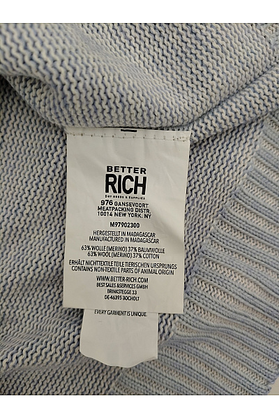 BETTER RICH Pánský modrý vlněný pulovr se stojáčkem na zip Velikost US L | BETTER RICH | obrázek 4