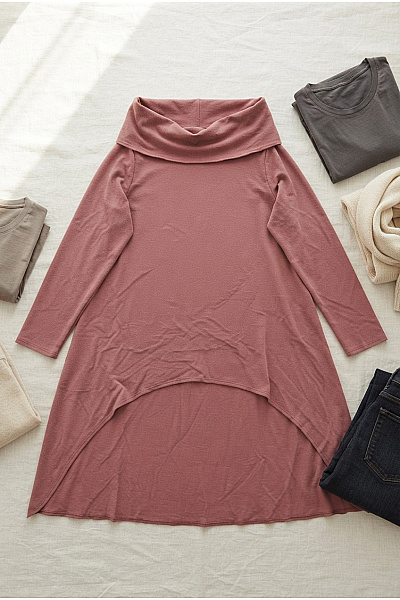 MOE Červené Bavlněné Tričko S Dlouhým Rukávem Asymetrické Prodlouženým Zadním Dílem Vel. L/XL