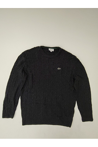 LACOSTE Černý Vlněný Copánkový Pulovr Vel. L