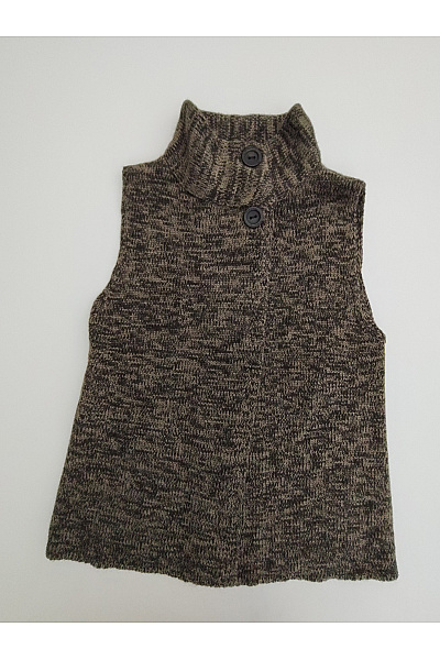 FRESH MADE Dámská Pletená Vesta Khaki Se Zapínáním Oboustranná Velikost EU M