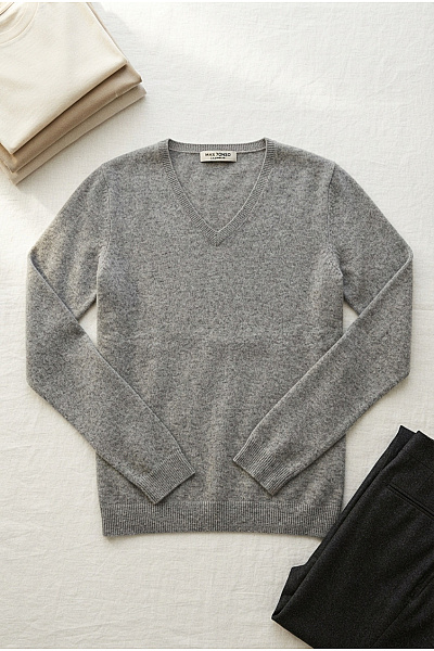 MAX TONSO CASHMERE Šedý Kašmírový Pulovr Do Véčka Basic Velikost XS
