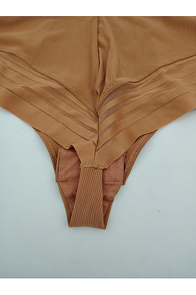 BYE BRA Dámské hnědé tvarující body s pruhovaným detailem Velikost XL | BYE BRA | obrázek 7