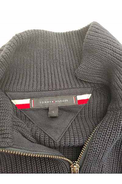 TOMMY HILFIGER Černý bavlněný pletený pánský svetr na zip se stojáčkem Velikost L | TOMMY HILFIGER | obrázek 6