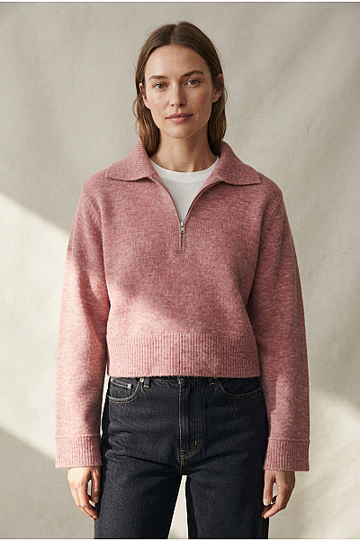 TOM TAILOR Růžový Pletený Crop Pulovr S Límečkem Na Zip