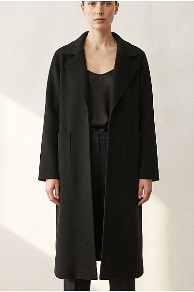 MADE IN ITALY Černý Dlouhý Elegantní Kabát Vel. XXL