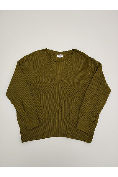 S.OLIVER Dámský Khaki Pletený Pulovr S Výstřihem Do V Oversized Velikost EU 40
