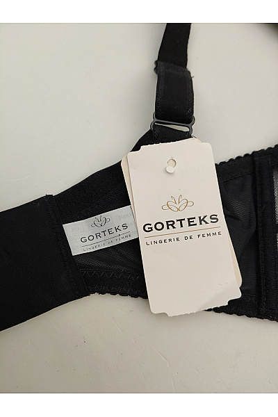 GORTEKS Černá krajková kosticová podprsenka s průsvitnými košíčky Velikost EU 70J | GORTEKS | obrázek 8