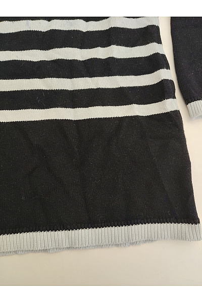 Černobílý pruhovaný bavlněný pulovr se stojáčkem na zip Vel. 46 | Unimoda | obrázek 2
