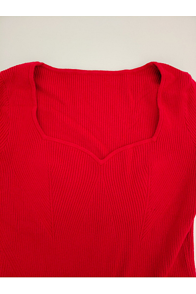 Červené pletené úpletové mini šaty s dlouhým rukávem a výstřihem Velikost M | Unimoda | obrázek 4