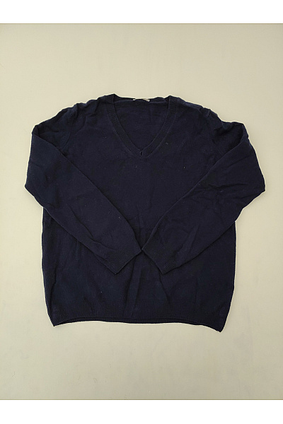 MAX TONSO CASHMERE Dámský Vlněný Pulovr S Výstřihem Do V Modrý Basic Velikost L