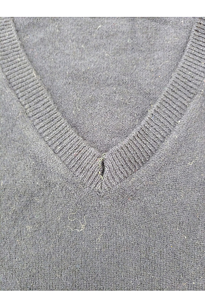 MAX TONSO CASHMERE Dámský vlněný pulovr s výstřihem do V modrý basic Velikost L | MAX TONSO CASHMERE | obrázek 2