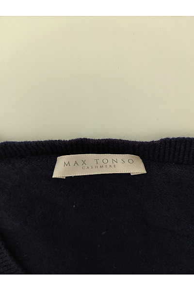 MAX TONSO CASHMERE Dámský vlněný pulovr s výstřihem do V modrý basic Velikost L | MAX TONSO CASHMERE | obrázek 3