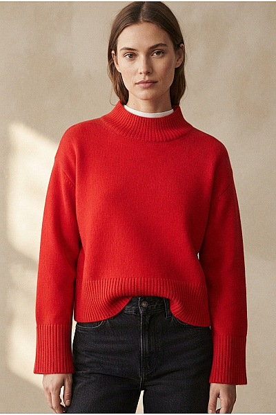 TOMMY HILFIGER Červený Dámský Pletený Pulovr Se Stojáčkem Velikost M